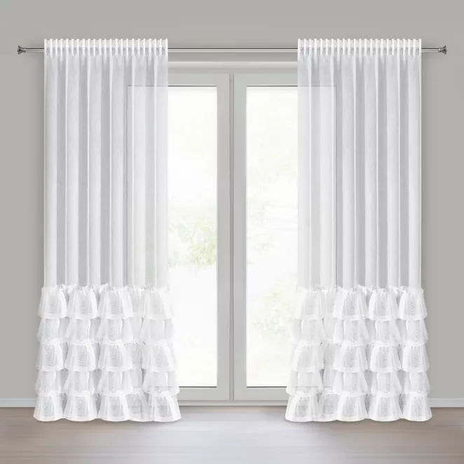 Firana biała z markizety z pięcioma falbanami 140x270 cm taśma CHARLOTTE 2 Eurofirany