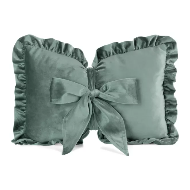 Poduszka kokarda dekoracyjna 35x55 cm welwetowa kolor miętowy z ozdobną falbanką - KOKARDA 2 Eurofirany