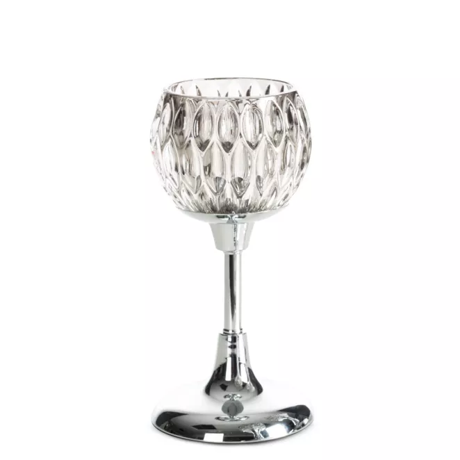 Świecznik dekoracyjny srebrno, grafitowy ze szlanym tłoczonym kielichem  średnica 11x22 cm SALMA Eurofirany