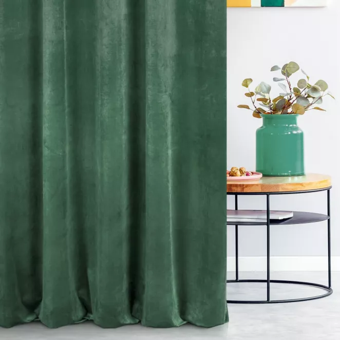 Zasłona szyta na taśmie fala ciemnomiętowa z miękkiej tkaniny welwetowej
