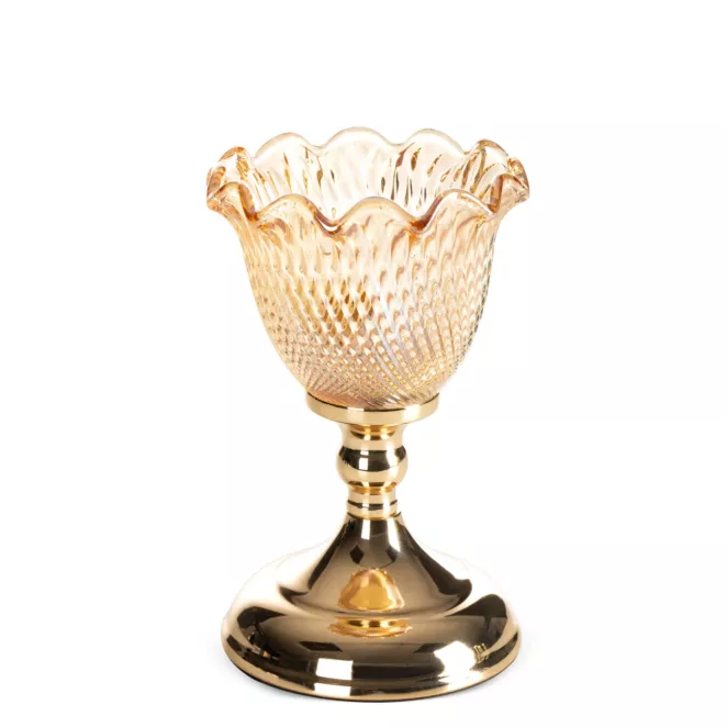 Świecznik dekoracyjny złoty z falowanym ozdobnym kielichem średnica 13x21 cm LUISA Eurofirany