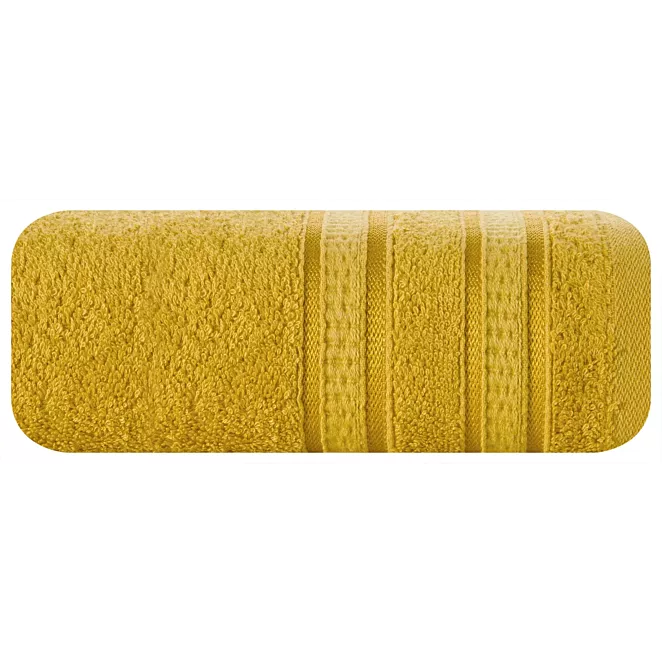 Ręcznik kąpielowy 70x140 cm bambusowy kolor musztardowy zdobiony bordiurą w pasy 500 g/m2 MILA Eurofirany