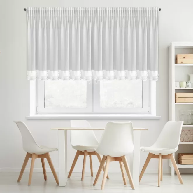 Firana biała z szyfonu zdobiona falbanką  400x80 cm taśma - LUISA  Eurofirany