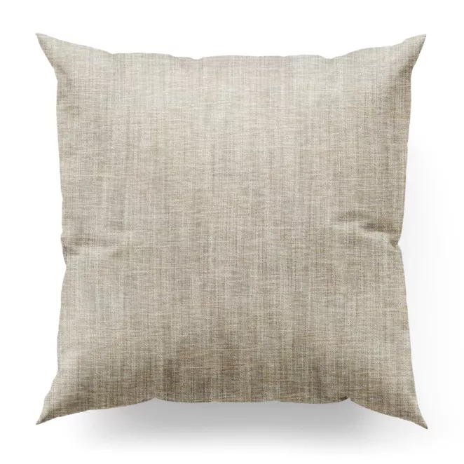 Poszewka szyta beżowa z tkaniny w stylu eko o naturalnym splocie, z efektem melanżu, wykończona obciążnikiem