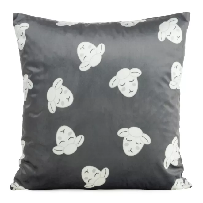 Poszewka na poduszkę 45x45 cm welwetowa z motywem słodkich baranków stalowo, biała KIDS DESIGN 93 Eurofirany