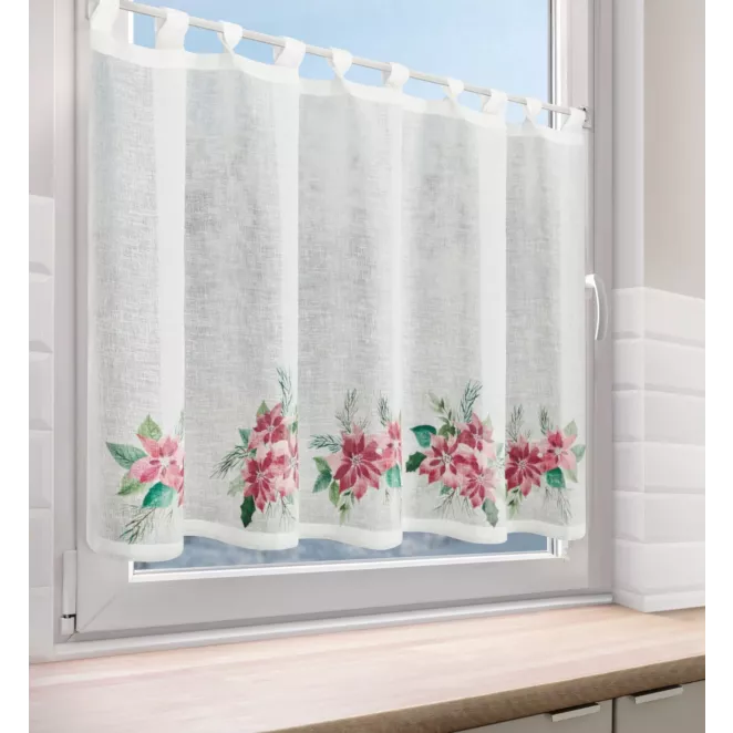 Zazdrostka świąteczna biało, czerwona zdobiona motywem gwiazd betlejemskich 150x90 cm szelki - XMAS 3 Eurofirany