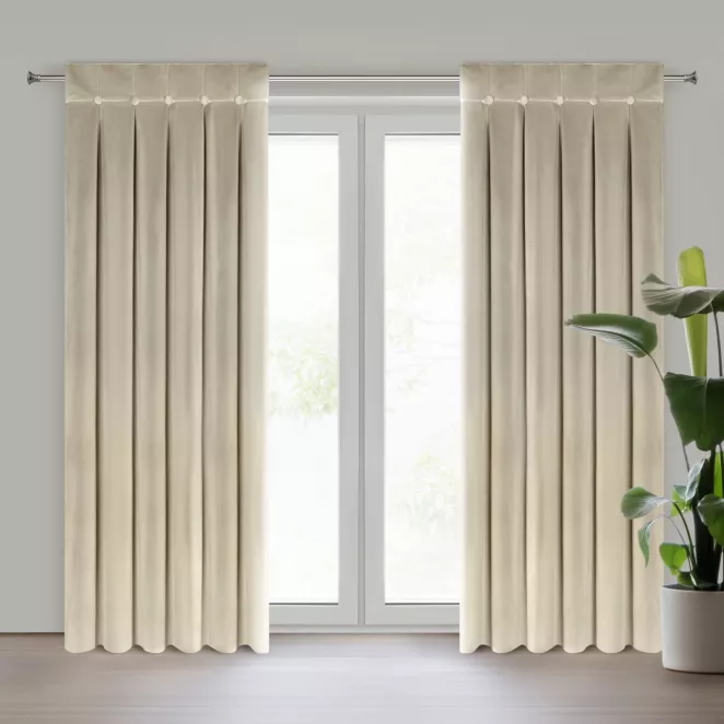 Zasłona beżowa z welwetu zdobiona welwetowymi guzikami 85x250 cm (wymiar podany na gotowo) szelki - ALITA Eurofirany