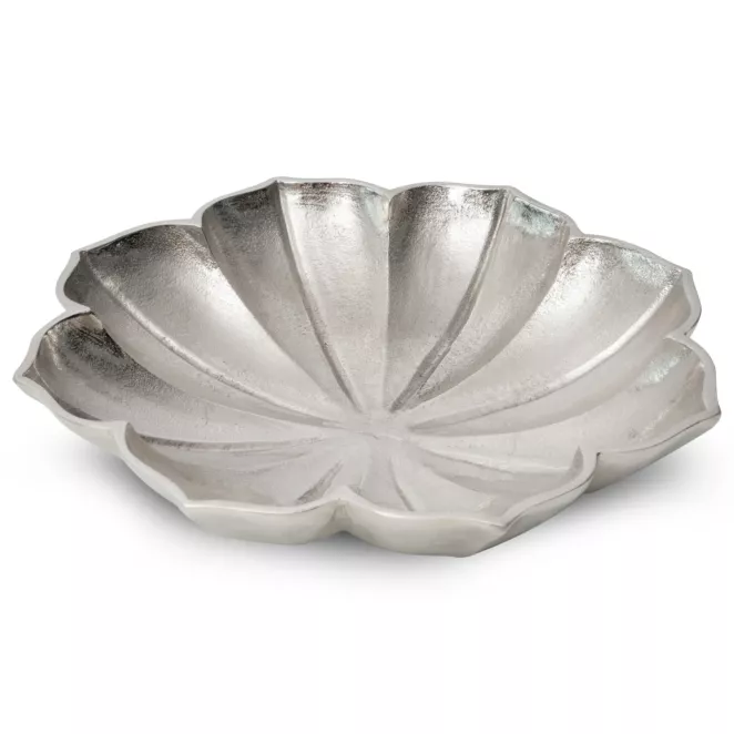 SARA metalowa patera w kształcie srebrnego kwiatka 40x8 cm Eurofirany