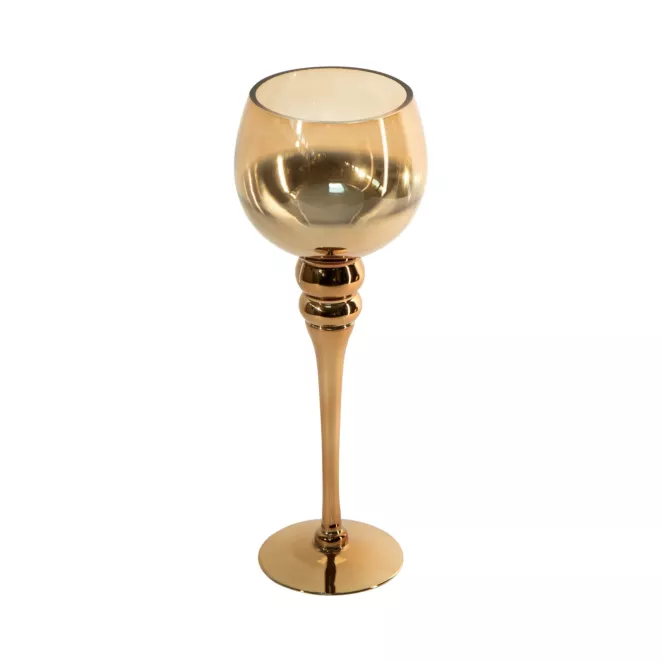 Świecznik dekoracyjny CLOE złoty w kształcie kielicha ze szkła artystycznego Eurofirany