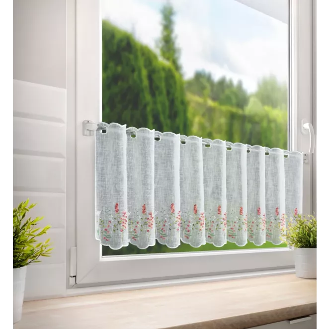 Tkanina firanowa zazdrostka zdobiona haftem polnych kwiatów Eurofirany