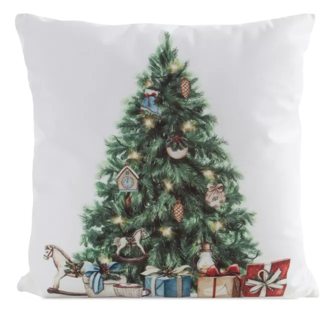 Poszewka na poduszkę 45x45 cm welwetowa biało, zielona zdobiona choinką świąteczną Eurofirany