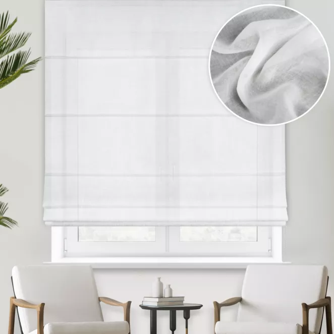 Roleta rzymska biała z kreszowanej, miękkiej tkaniny