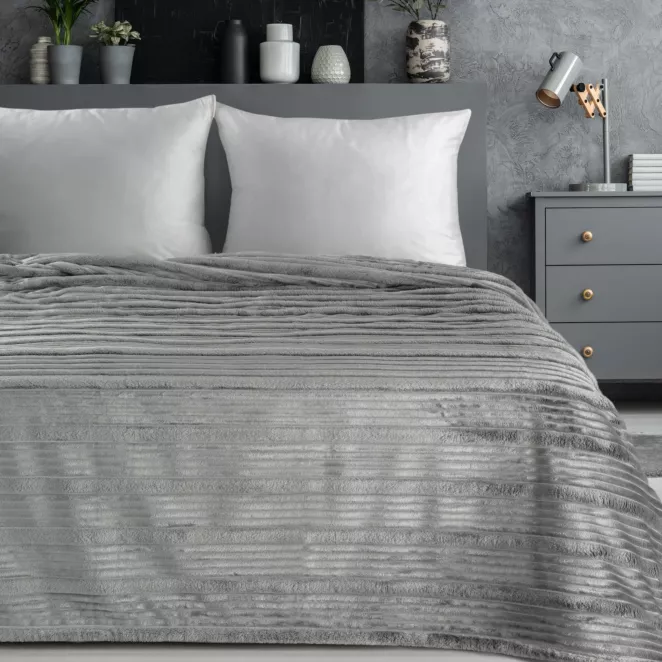 Koc 200x220 cm szary, typu flano z wzorem 3D NINA Eurofirany