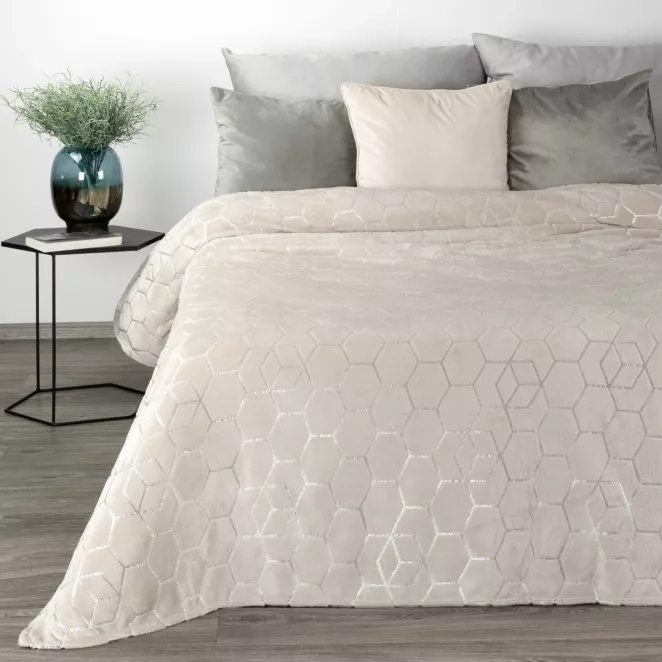 Koc 150x200 cm kremowy z geometrycznym nadrukiem MALIBU Eurofirany