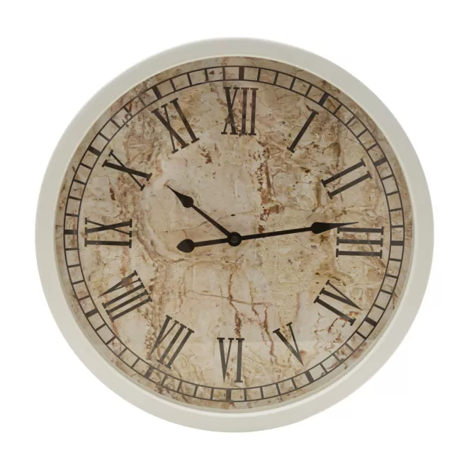 Okrągły zegar ścienny z rzymskimi cyframi w metalowej ramie  Eurofirany