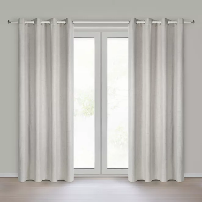 Zasłona o naturalnym splocie z efektem melanżu beżowa 140x250 cm przelotki - JULA2 Eurofirany