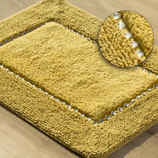 Chic musztardowy dywan łazienkowy z kryształami w stylu glamour z kryształkami 60x90 cm Eurofirany