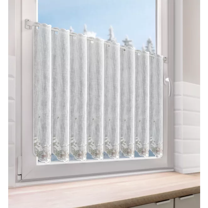 Tkanina firanowa zazdrostka zdobiona świątecznym zimowym haftem Eurofirany