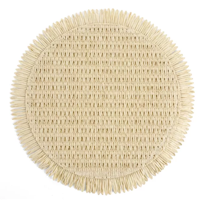 Podkładka okrągła na stół kremowa średnica 38 cm JOAN pleciona z frędzlami Eurofirany