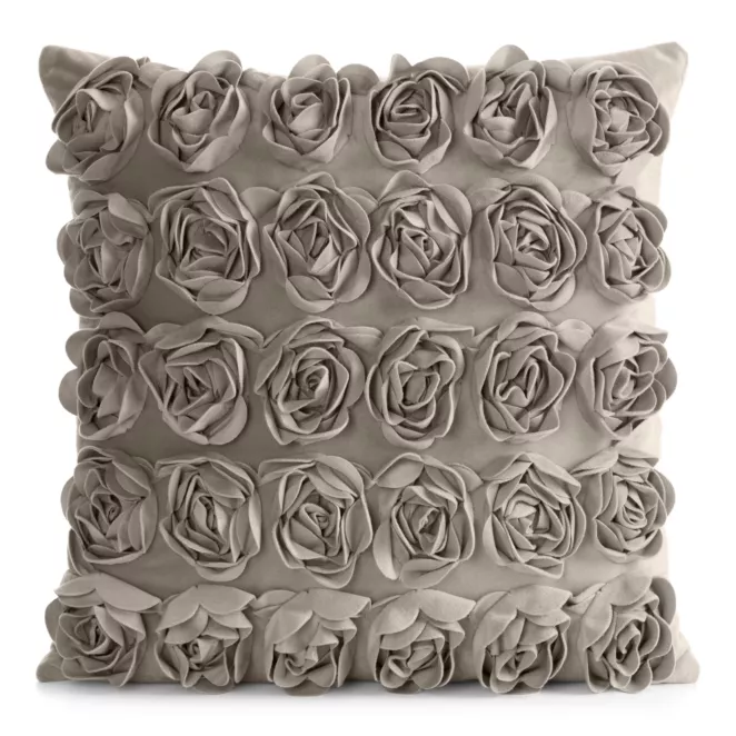 Poszewka na poduszkę 45 x 45 cm z welwetu kolor beżowy zdobiona 3D aplikacją róż ROSES Eva Minge Eurofirany