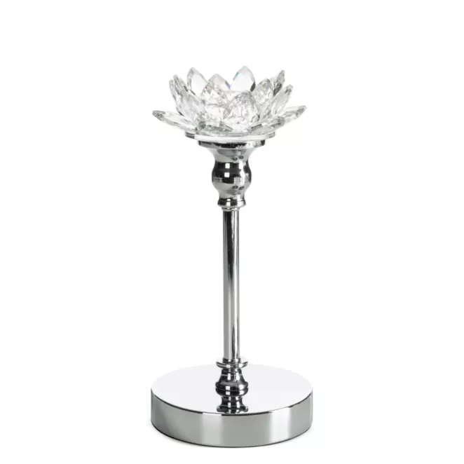 Świecznik dekoracyjny transparentny, srebrny o kształcie kwiatu lotosu średnica 12x19 cm DALIA 2 Eurofirany