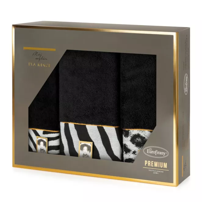 Zestaw ręczników bawełnianych 3 szt kolor czarny , biały 500 g/m2 Eva Minge Eurofirany
