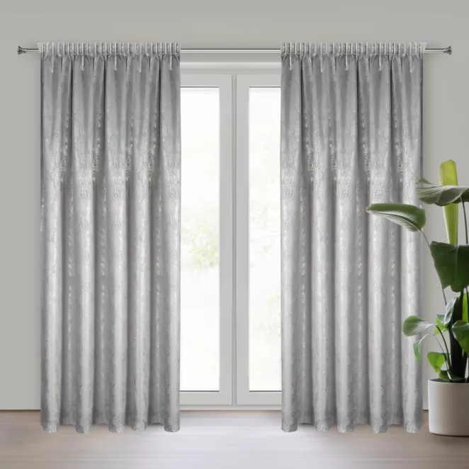 Zasłona stalowo, szampańska welwetowa z błyszczącym nadrukiem 140x250 cm taśma - INGRID Eurofirany