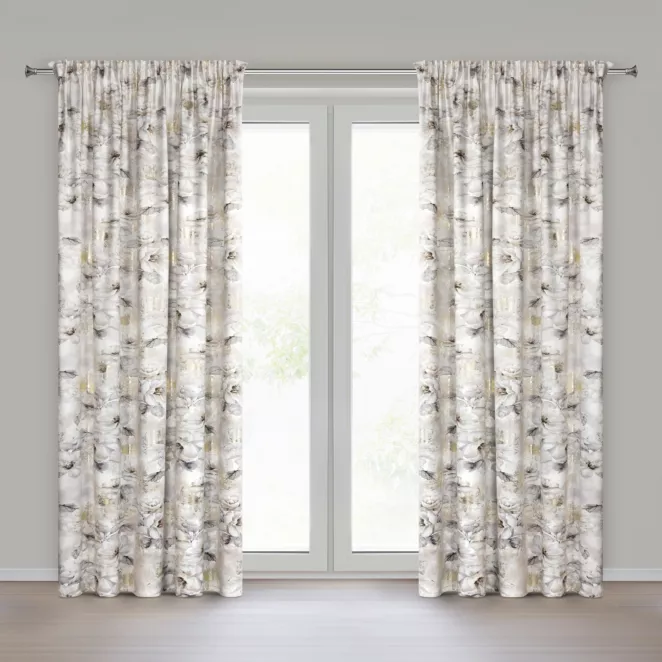 Zasłona jasnoszaro, beżowa z welwetu zdobiona szampańskimi akcentami  140x270 cm - LUIZA Eurofirany