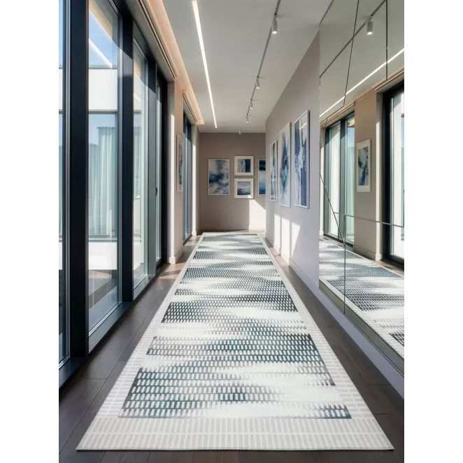 Dywan 60x100 cm biało, niebieski o nowoczesnym cieniowanym wzorze CRYSTAL7 Eurofirany