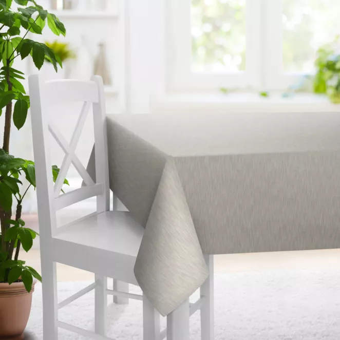 Obrus szyty szarobeżowy z tkaniny z dodatkiem lnu, z melanżowym splotem ekologiczna