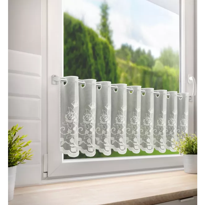 Tkanina firanowa zazdrostka zdobiona haftem roślinnym Eurofirany