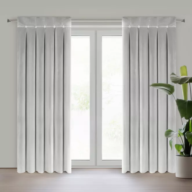 Zasłona srebrna z welwetu zdobiona welwetowymi guzikami 85x250 cm (wymiar podany na gotowo) szelki - ALITA Eurofirany