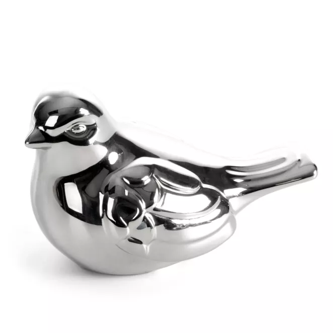 Figurka dekoracyjna ptaszek srebrna o wysokim połysku 15x9x10 cm FABIO Eurofirany