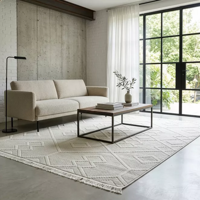 Dywan 60x100 cm biały z tłoczonym pętelkowym wzorem 3D SIMONE Eurofirany