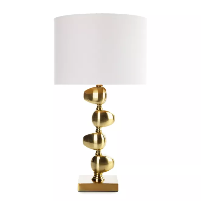 Lampa stołowa do salonu biało, złota GINA z metalową podstawą i matowym abażurem Eurofirany