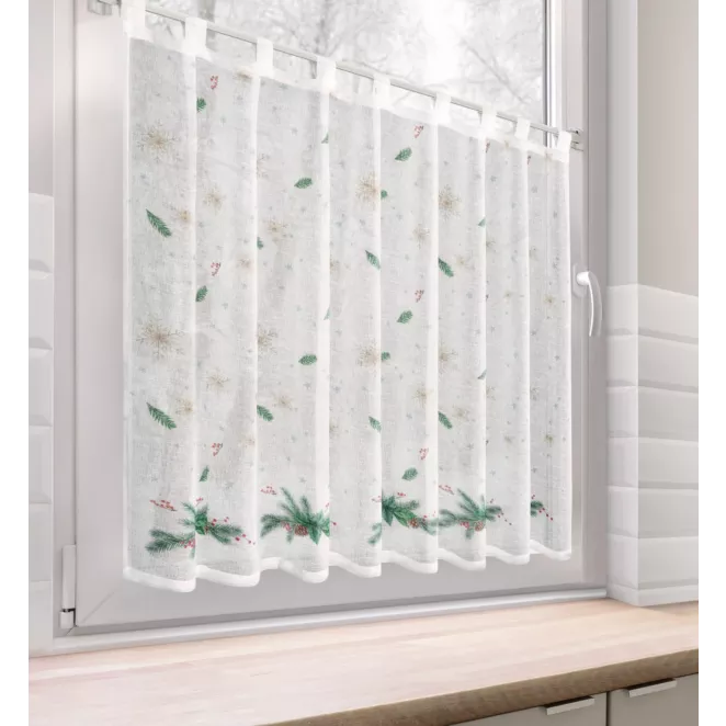 Zazdrostka świąteczna biało, zielona z etaminy z świątecznym motywem 150x90 cm szelki - XMAS 4 Eurofirany