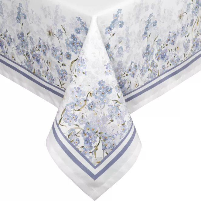 Obrus na stół naturalno, błękitny z motywem kwiatów 140x180 cm SUMMER 18 Eurofirany