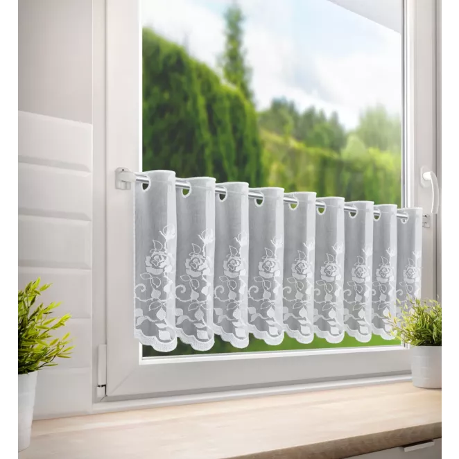 Tkanina firanowa zazdrostka zdobiona haftem roślinnym Eurofirany