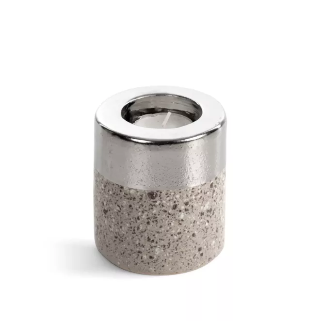 Świecznik dekoracyjny srebrny łączący dwie kontrastujące powierzchnie 9x13 cm LAILA Eurofirany