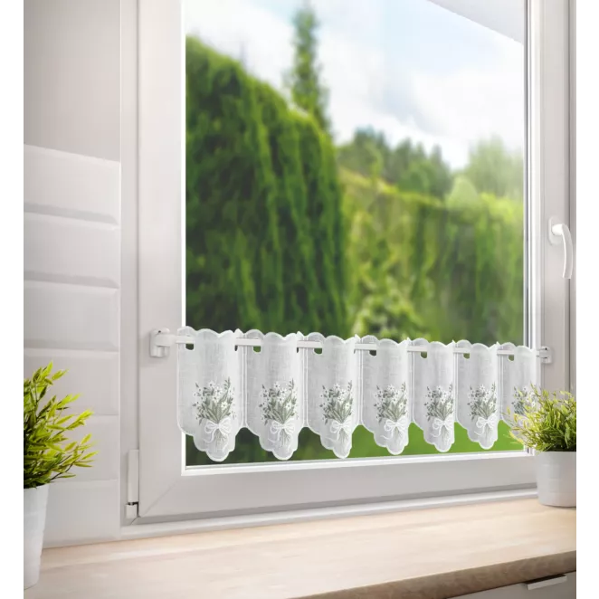 Tkanina firanowa zazdrostka zdobiona haftem drobnych kwiatów Eurofirany