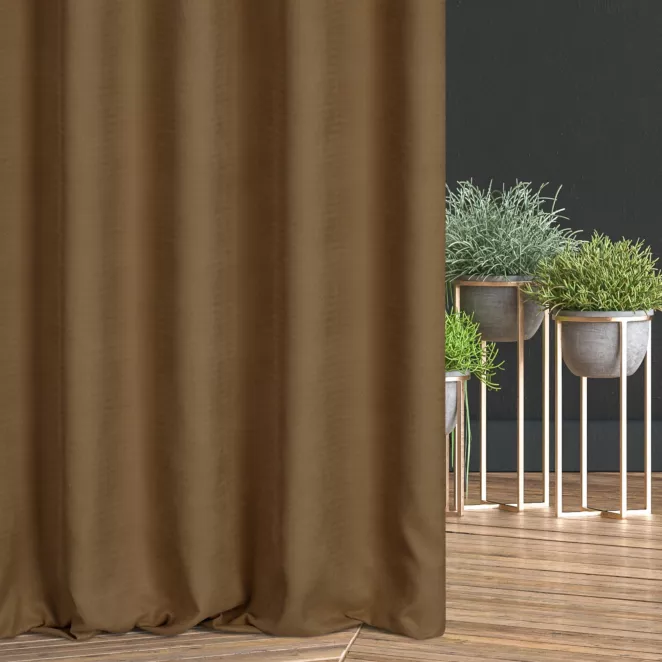 Zasłona szyta na taśmie fala jasnobrązowa z miękkiej, matowej tkaniny w drobny geometryczny wzór