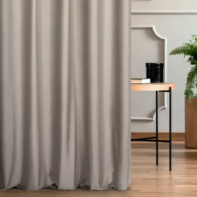 Zasłona szyta na taśmie fala jasnobrązowa z miękkiej półmatowej tkaniny welwetowej