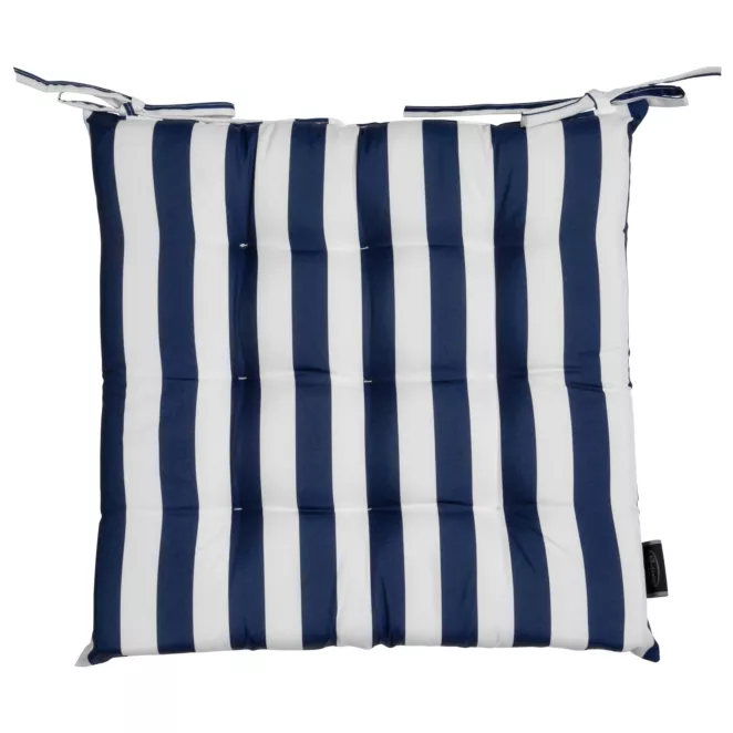 Poduszka na krzesło 40 x 40 x 5 cm wodoodporna granatowo, biała zdobiony subtelnymi pasami GARDEN Eurofirany
