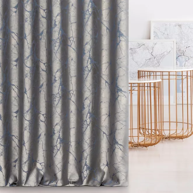 Zasłona szyta na taśmie fala granatowa z gładkiej tkaniny żakardowej z efektem marmuru