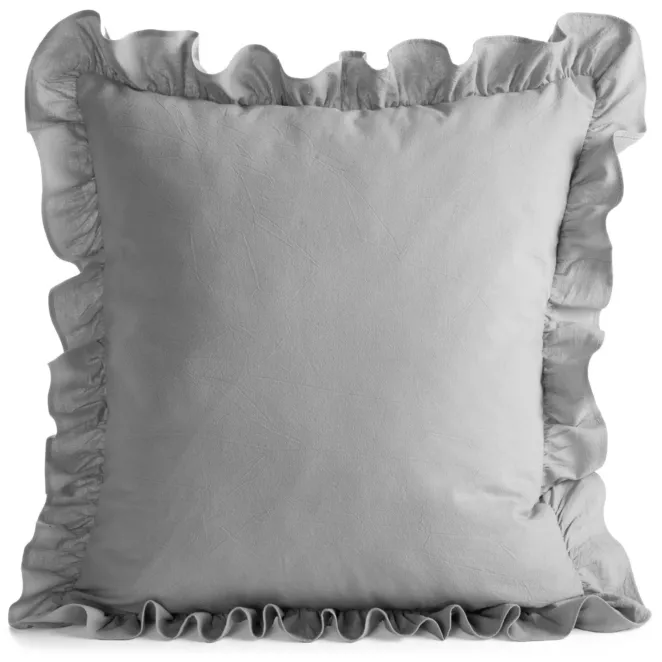 Poszewka na poduszkę 45x45 cm bawełniana z ozdobną falbanką srebrna Eurofirany