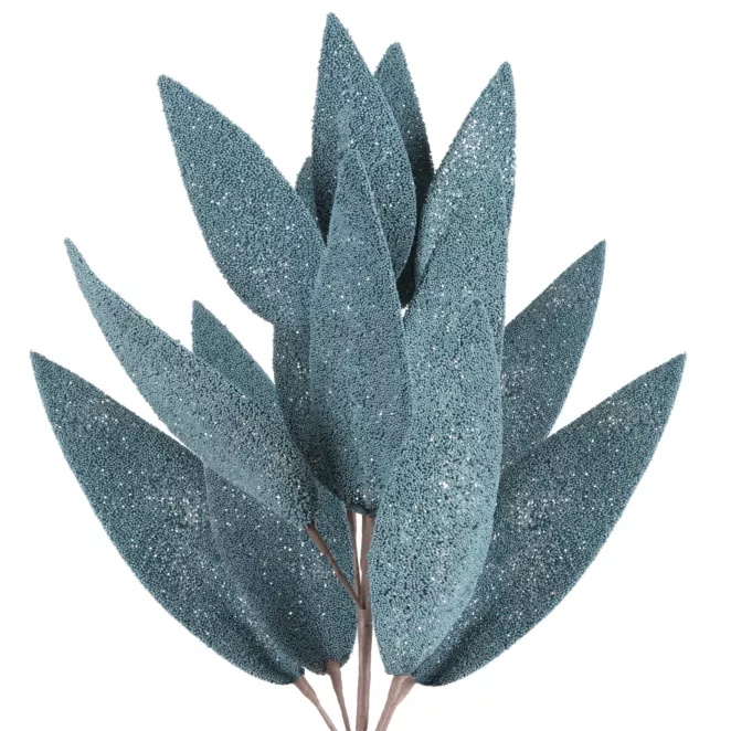 Sztuczny liść, ozdobna gałązka  wykonana z kuleczek styropianu i dodadtkiem lśniącego brokatu Eurofirany