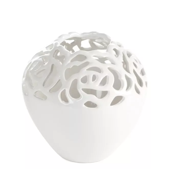 Wazon dekoracyjny biały wykończony ażurowym wzorem 17x17 cm CELIA Eurofirany