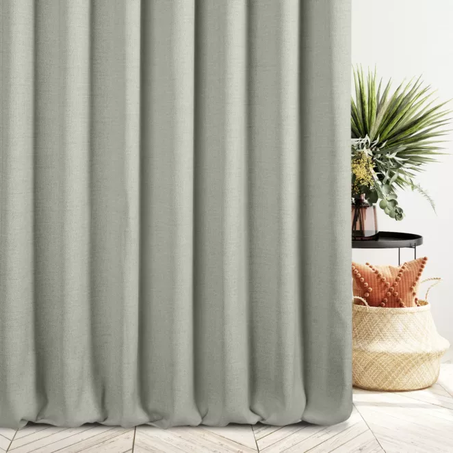 Zasłona szyta na taśmie fala ciemnobeżowa z tkaniny o naturalnym splocie z efektem melanżu