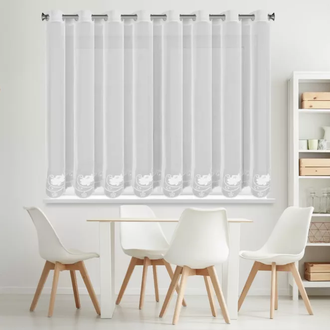 Firana biała z drobnej siateczki zdobiona subtelnym haftem 350x160 cm przelotki - LETI Eurofirany