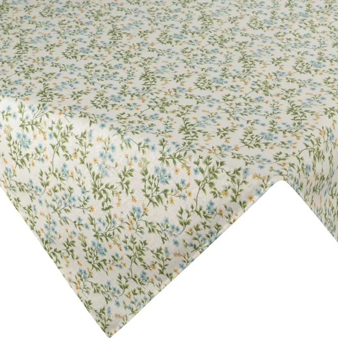 Obrus na stół plamoodporny 85x85 cm kremowo, zielony w drobne kwiaty - TARA Eurofirany